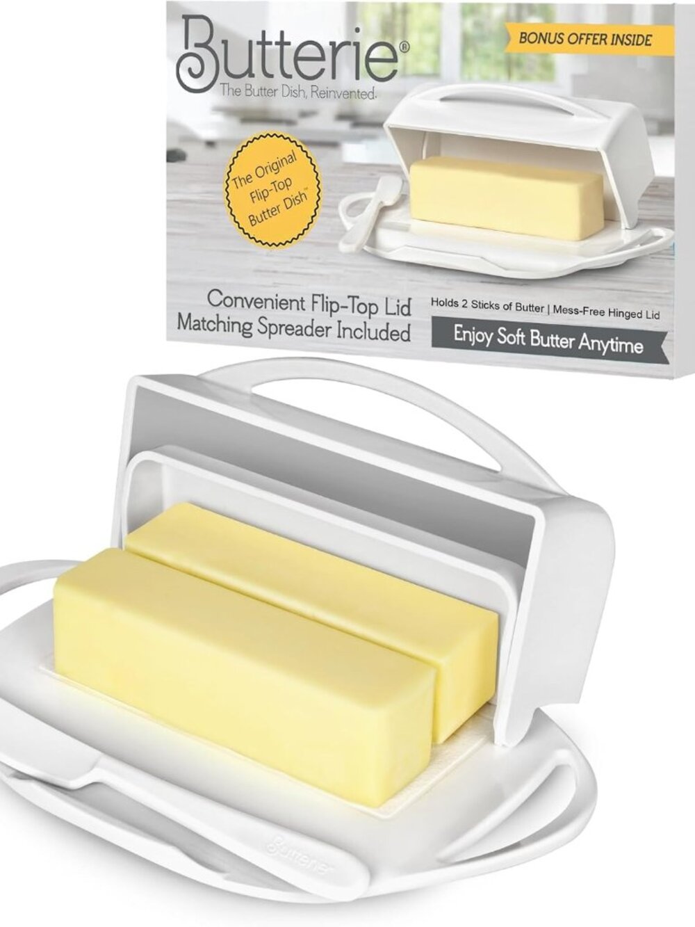 Flip Top Butter Dish, White